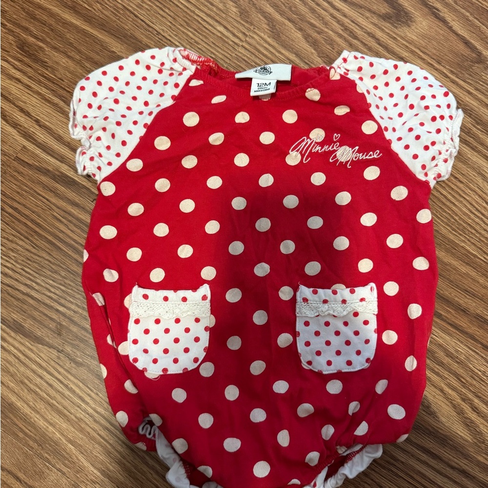 Disney Red and White Minnie Mouse Polka Dot Romper